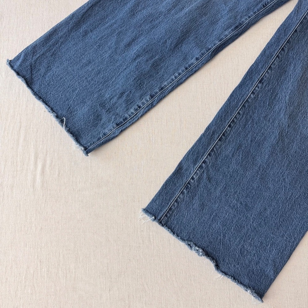 J.Crew Full Length Wide-Leg Jeans Medium Wash Raw Hem 32 High Rise Patch Pocket - Picture 8 of 9